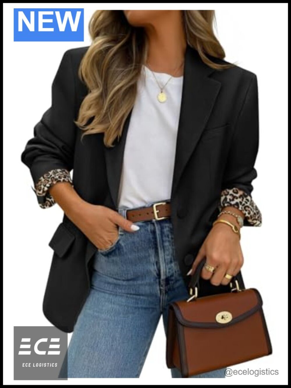 Oversized Open Front Button Blazer Shoulder Pads Business Casual Work